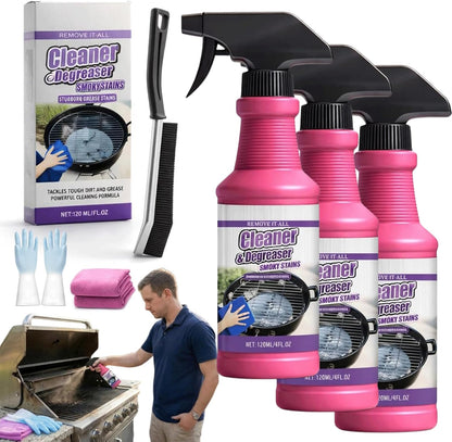 4 Fl oz Fast-Acting Heavy-Duty Grill Degreaser Spray, BBQ Cleaner for Grates and Smoker, Advanced Grease Dissolver and Stain Remover for Outdoor Cooking Equipment (3pcs)