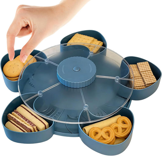 Snack Serving Tray,Rotating Storage Box | with Lid and Snack Box Container | for Vegetable Fruit Dipping Sauce Appetizer Travel Picnic Dining Table