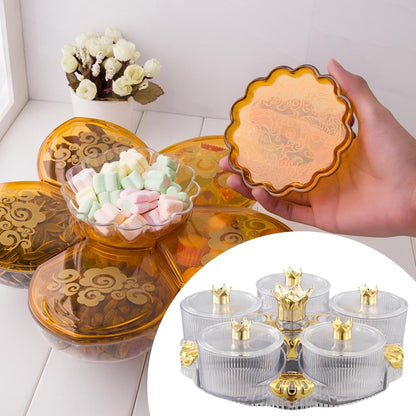 predolo Serving Tray Appetizer Platter with 5 Compartments Divided Plate Rotating Base Lid Suitable for Parties Living Room Home Decoration, Clear