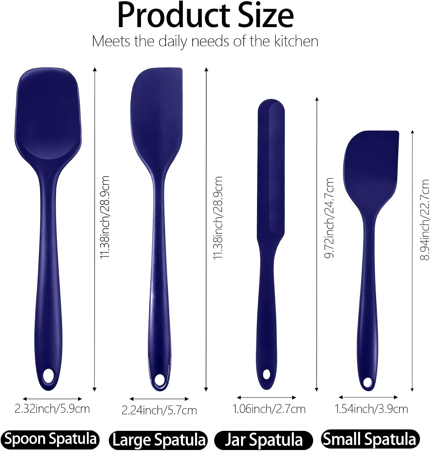 Silicone Spatula Set, Food Grade Rubber Spatula, 4 Pcs Heat Resistant Silicone Spatulas, One Piece Design Non-Stick Kitchen Utensils for Cooking, Stirring, Baking & Mixing, Dishwasher Safe (Black)