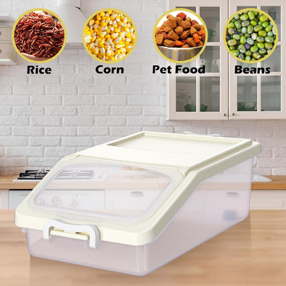 Blushtier 3 Pcs Rice Storage Container 11 lb Airtight Flour Container with Wheels Measuring Cup Clear Pet Food Dog Cat Birds Food Bin Grain Cereal Organizer Box for Dry Baking Supplies(Milky White)