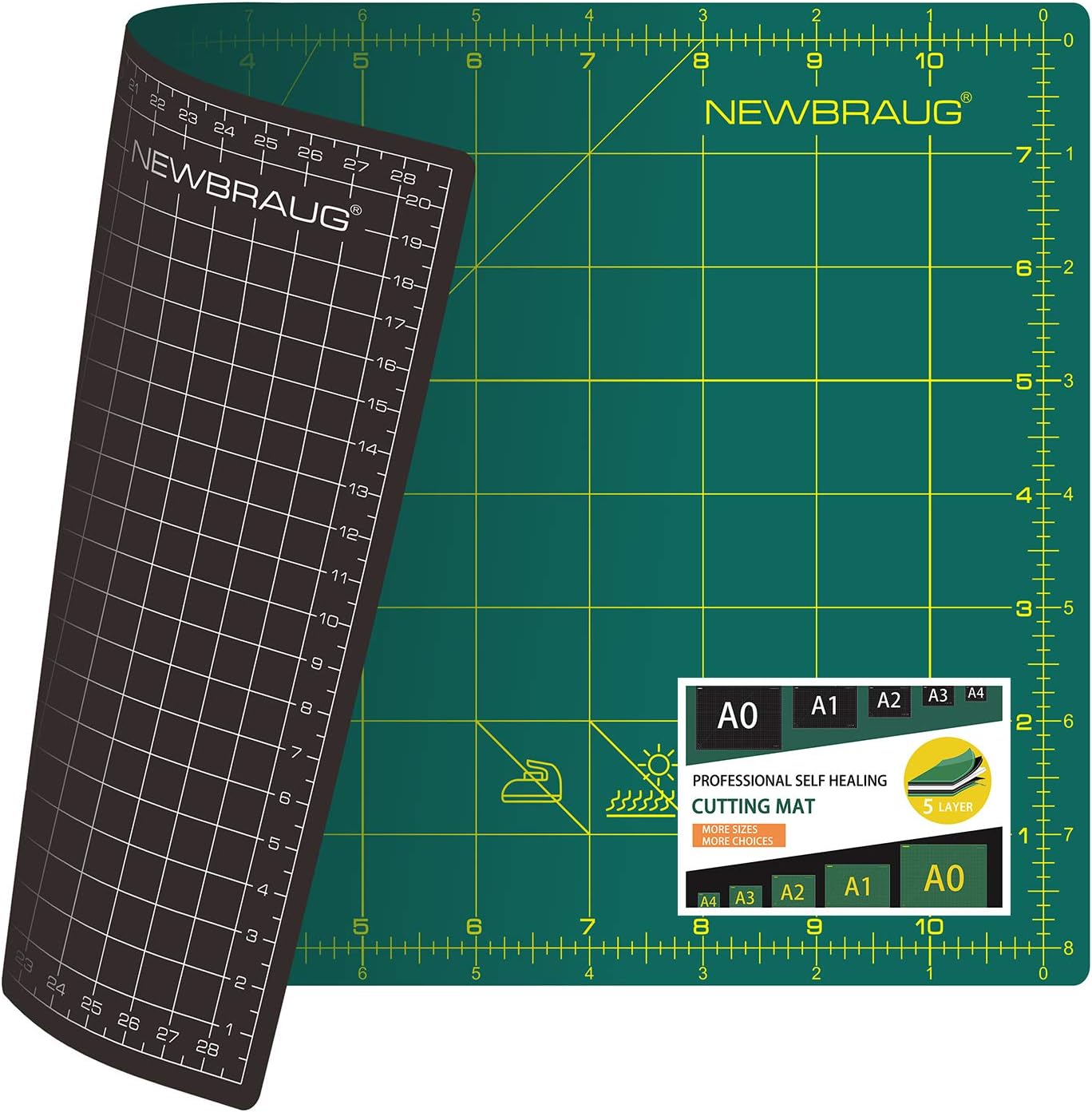 NEWBRAUG 36'' × 48'' Large Self Healing Cutting Double Sided 5-Ply Mat, Big Cutting Board for Rotary Cutting, Quilting, Sewing, Craft, Fabric & Scrapbooking(Green/Black)