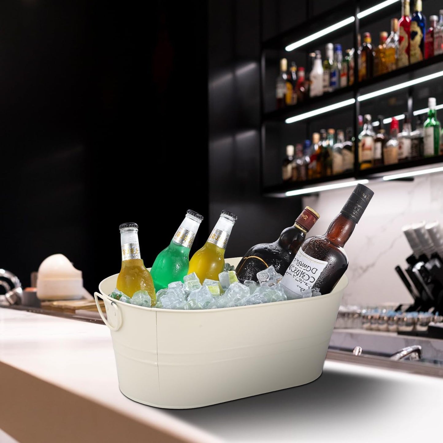 3 PCS 15.3 x 9 x 6 inches Black Metal Galvanized Tub with Handles, 3 Gallon Galvanized Beverage Tubs for Parties, Large Metal Drink Ice Buckets for Beer, Wine, Cocktails & Outdoor Events