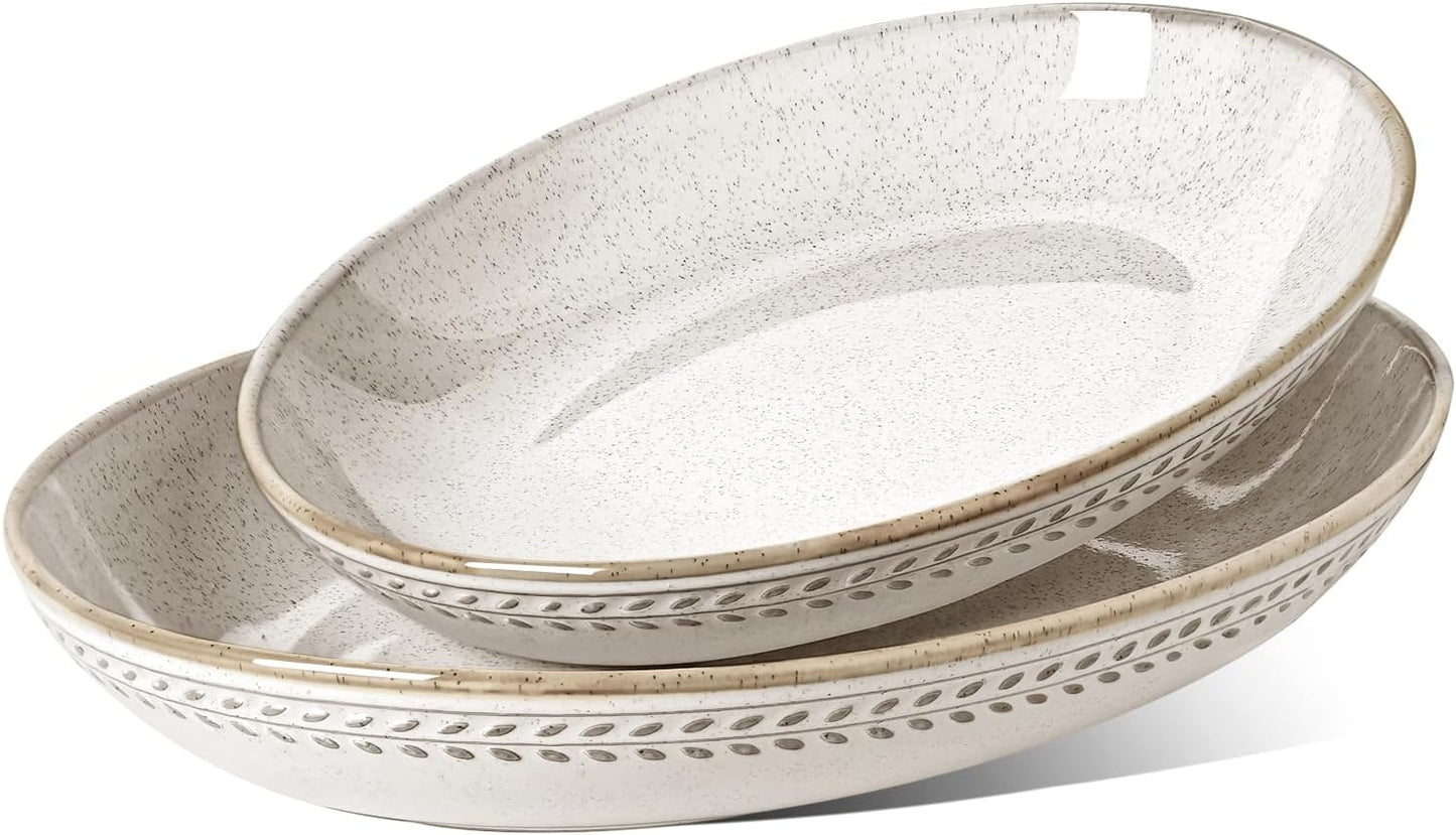 LE TAUCI Ceramic Serving Bowls Set of 2, Large Serving Dishes for Entertaining, 11.8 & 13.7 Inch Oval Serving platter, Salad Fruit Bowl, Pasta Bowls, Microwave & Dishwasher Safe - Arctic White