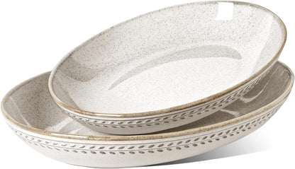 LE TAUCI Ceramic Serving Bowls Set of 2, Large Serving Dishes for Entertaining, 11.8 & 13.7 Inch Oval Serving platter, Salad Fruit Bowl, Pasta Bowls, Microwave & Dishwasher Safe - Arctic White
