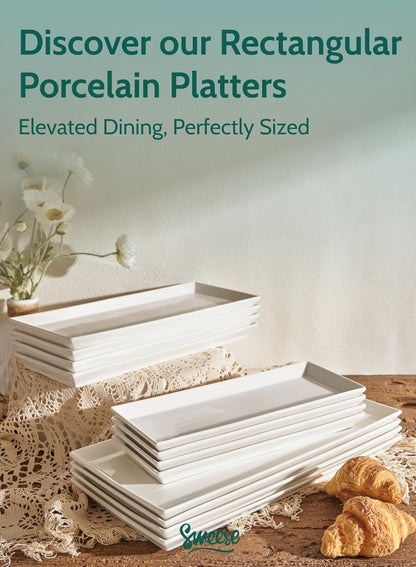Sweese Serving Platter, 15.5/13.8/11.7 Inch Rectangle Porcelain Serving Trays, Serving Dishes for Entertaining, White Platters for Serving Food Party, Turkey Platter for Thanksgiving, Set of 3