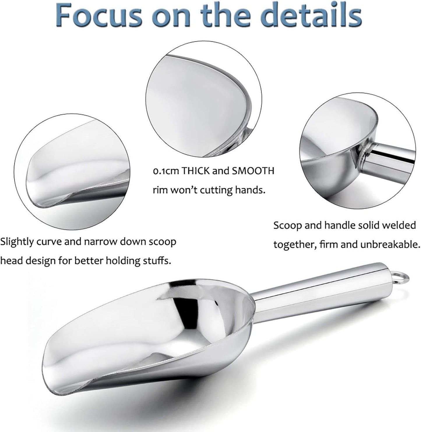 E-far Mini Scoop, 3 Ounce Stainless Steel Kitchen Utility Scoops, Ideal for Candy/Ice Cube/Flour/Sugar/Coffee Bean/Protein Powder, Food Grade & Anti Rust, Easy Clean & Dishwasher Safe (4 Pack)