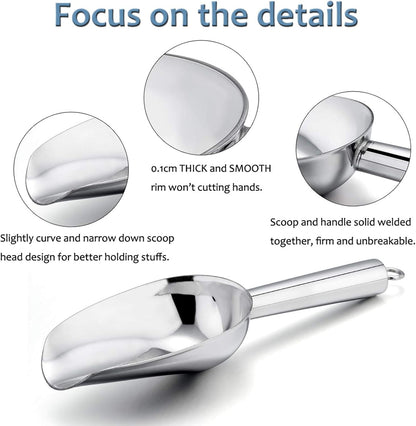 E-far Mini Scoop, 3 Ounce Stainless Steel Kitchen Utility Scoops, Ideal for Candy/Ice Cube/Flour/Sugar/Coffee Bean/Protein Powder, Food Grade & Anti Rust, Easy Clean & Dishwasher Safe (4 Pack)