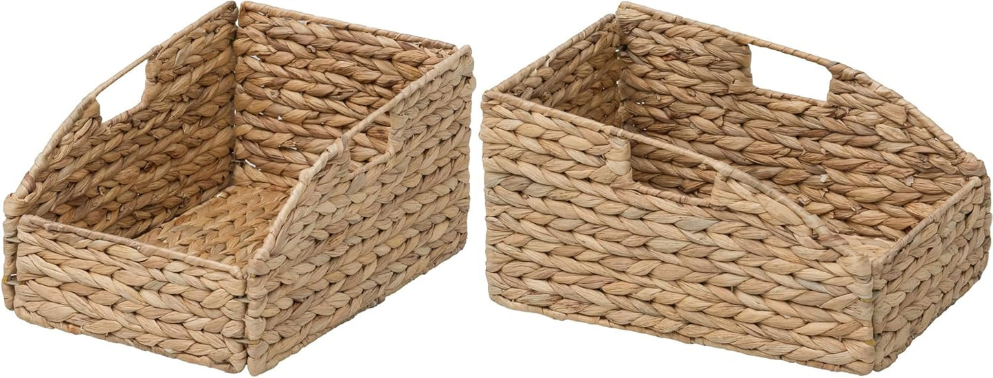 eHemco Trapezoid Woven Hyacinth Wicker Pantry Storage Baskets with Iron Wire Frame, 13.25"x9"x7/3.5", Natural, Set of 2