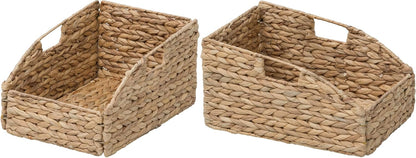 eHemco Trapezoid Woven Hyacinth Wicker Pantry Storage Baskets with Iron Wire Frame, 13.25"x9"x7/3.5", Natural, Set of 2