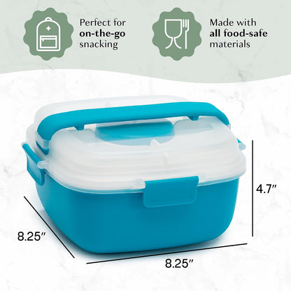 Goodful Stackable Lunch Box Container, Bento Style Food Storage with Removeable Compartments for Sandwich, Snacks, Toppings & Dressing, Leak-Proof and Made without BPA, 56-Ounce, Blue