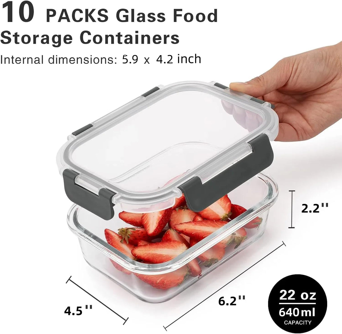 Cuiselect 10 Pack 22 Oz Glass Meal Prep Containers with Lids, Reusable Glass Food Storage Containers with Lids, Leak Proof, Microwave, Oven, Freezer and Dishwasher Safe (White)