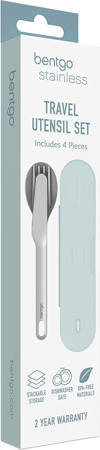 Bentgo Stainless Travel Utensil Set - Reusable 3-Piece Silverware Set with Carrying Case, High-Grade Premium Steel, BPA-Free Case, Eco-Friendly - Ideal for Travel, Camping, and Office Use (Gray)