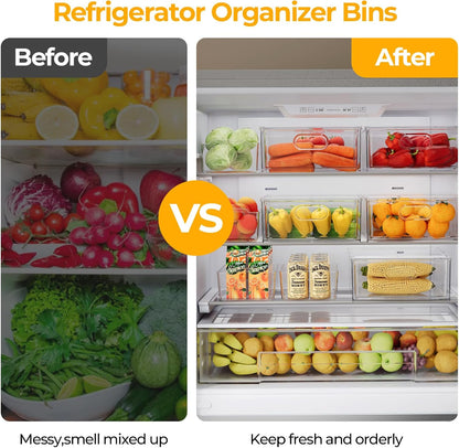 2 Pack Refrigerator Organizer Bins Stackable Fridge Organizer Set with Pull-out Drawer Clear Vegetable Fruit Storage Containers for Kitchen Pantry Organization