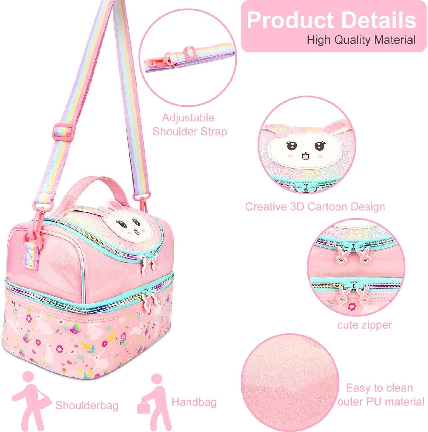 RHCPFOVR Kids Lunch Bag - Double - Decker Cooler Insulated Lunch Box for Boys Girls,Washable Lunch Bag with Strap and Reusable Toddler Lunchbox for School and Daycare