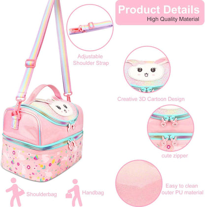 RHCPFOVR Kids Lunch Bag - Double - Decker Cooler Insulated Lunch Box for Boys Girls,Washable Lunch Bag with Strap and Reusable Toddler Lunchbox for School and Daycare
