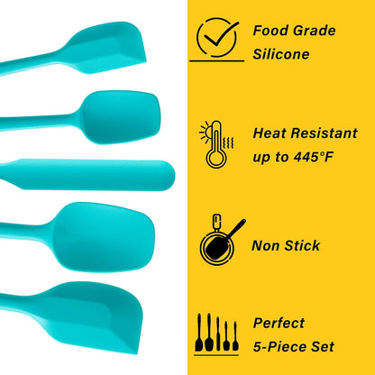 Silicone Spatula Set, 5 Piece Food Grade Rubber Spatulas for Baking, Cooking, and Mixing High Heat Resistant Non Stick Dishwasher Safe BPA-Free (Multicolor)