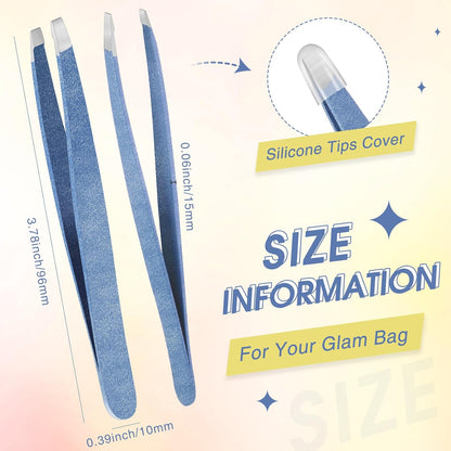 Mudder 12 Pcs Eyebrow Tweezers Set for Facial Hair Stainless Steel Slanted Tip Tweezers in Bulk for Men and Women(Silver)