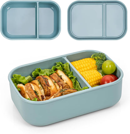 Silicone Bento Box Adult Lunch Container, 3 Compartment Container, Food Grade Silicone Bento Lunch Box for Work Travel Meal Prep, Leak-proof Food Storage Container（1 Pack Nile Blue）