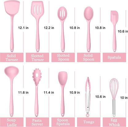 E-far 10 Pieces Silicone Cooking Utensils Set, Heat Resistant Kitchen Utensil Set for Nonstick Cookware, Kitchen Cooking Tools with Spatula, Spoon, Slotted Turner, Non-Toxic & Dishwasher Safe (Khaki)
