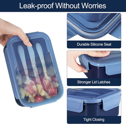 Caperci Classic Bento Box Adult Lunch Box for Older Kids - Leakpoof 47 oz 3-Compartment Lunch Containers for Adults and Teens, Built-in Utensil Set, Ideal for On-the-Go Balanced Eating,Khaki Green