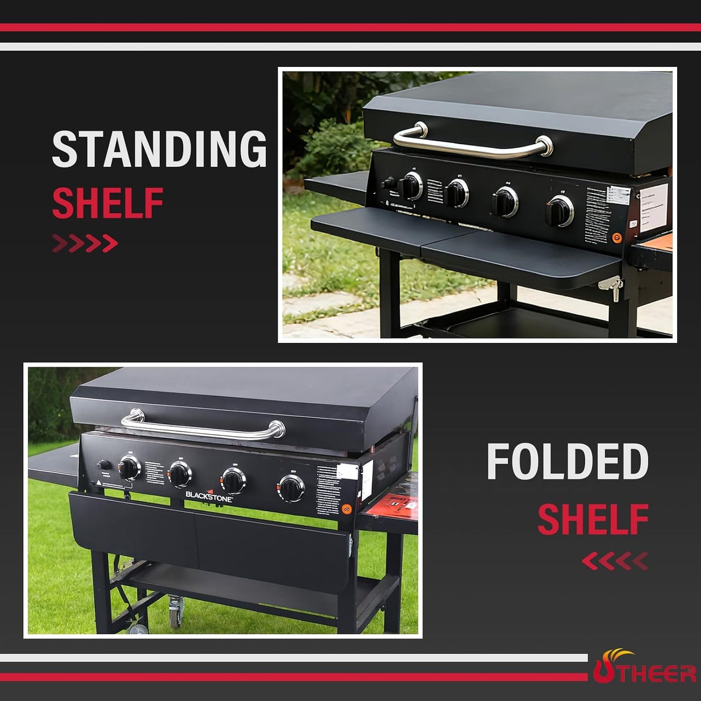 Upgraded Grill Table for Weber Kettle 22"/18"/26", Master Touch 22", Smokey Mountain, Recteq Pellet Grill RT-B380, Prep Station with Cutting Board, Basin, 4 Hooks, Shelf for Weber Kettle Accessories