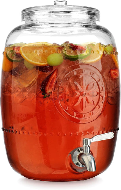 3 Gallon Classic Ice Cold Clear Glass Mason Jug Drink Beverage Dispenser Durable On Galvanized Stand With Leak Free Spigot-Easy Filling For Outdoor, Parties & Daily Use Lid