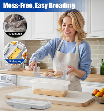 Batter Bowl with Lid, 2-Pack Fish Batter Shaker, Better Breader Shaker Bowl with Breading Shaker Tray, Batter Bowl with Lids Shaker for Frying Chicken Wings Fish Onion Rings Veggies