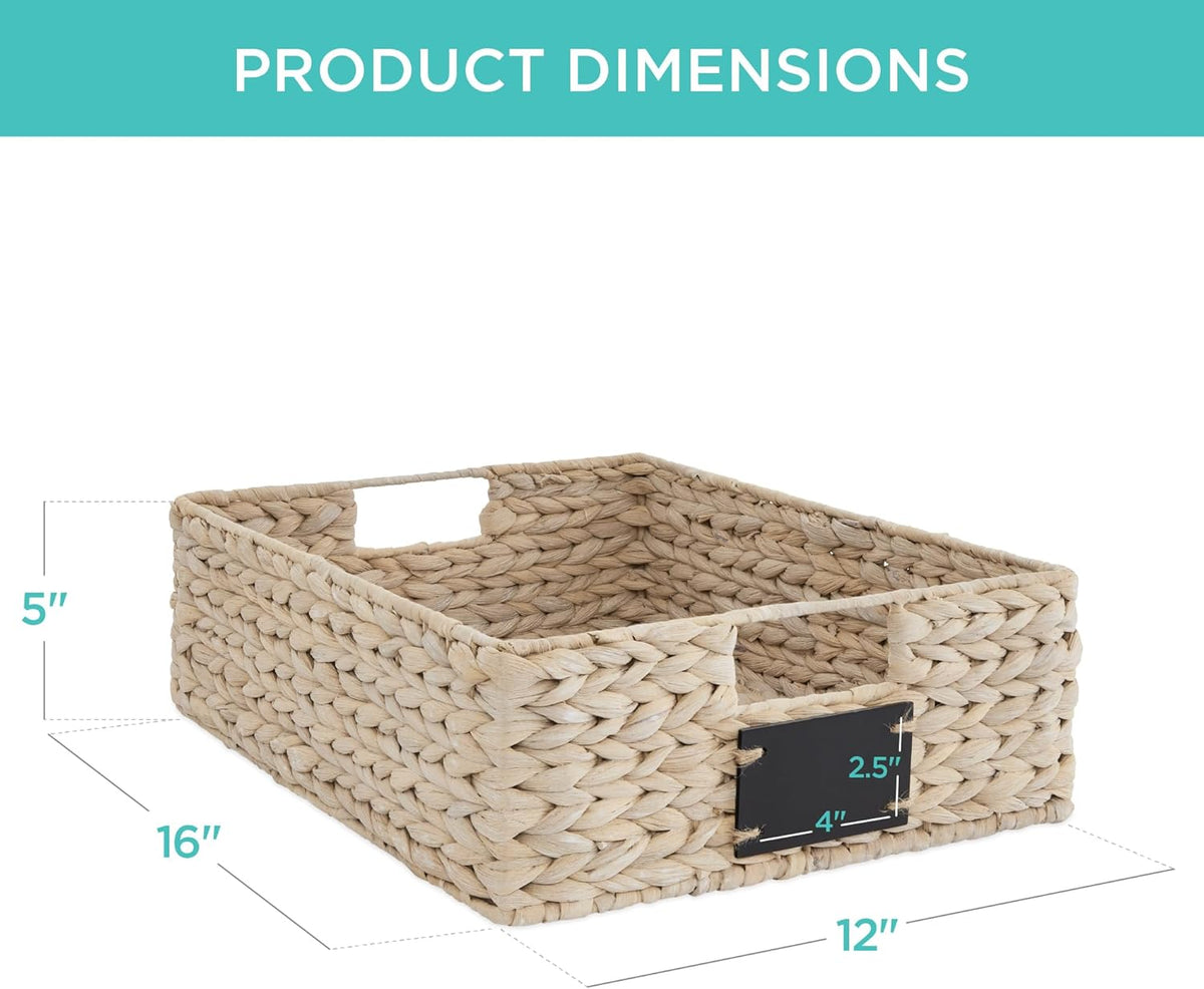 Best Choice Products Set of 4 9x12in Water Hyacinth Pantry Baskets, Woven Organizers w/Chalkboard Label, Chalk Marker - Natural