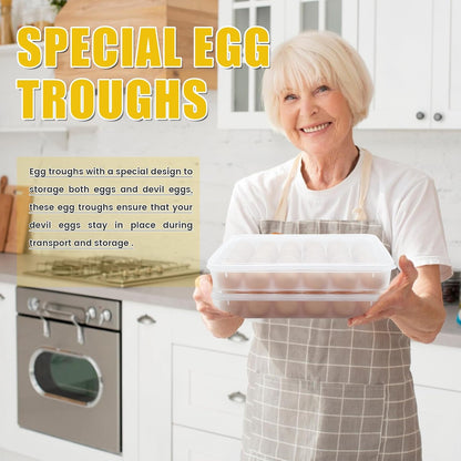 2 Pack Egg Trays with Lid,Easter Egg Containers,Deviled Egg Containers with Lid,Egg Tray Holder Carrier for 48 Eggs for Home Party Kitchen Supplies Refrigerator Storage