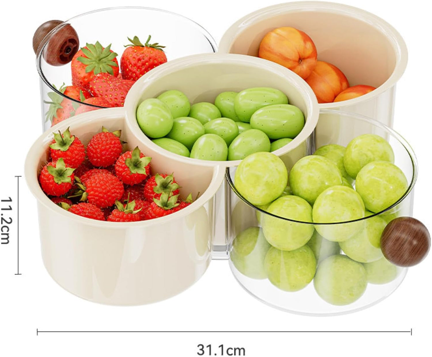 360° Rotating Fruit and Vegetable Storage Box, Vegetable and Fruit Plate, Double-Layered Storage with Water Drainage, nut Storage Box (8.27Inch)