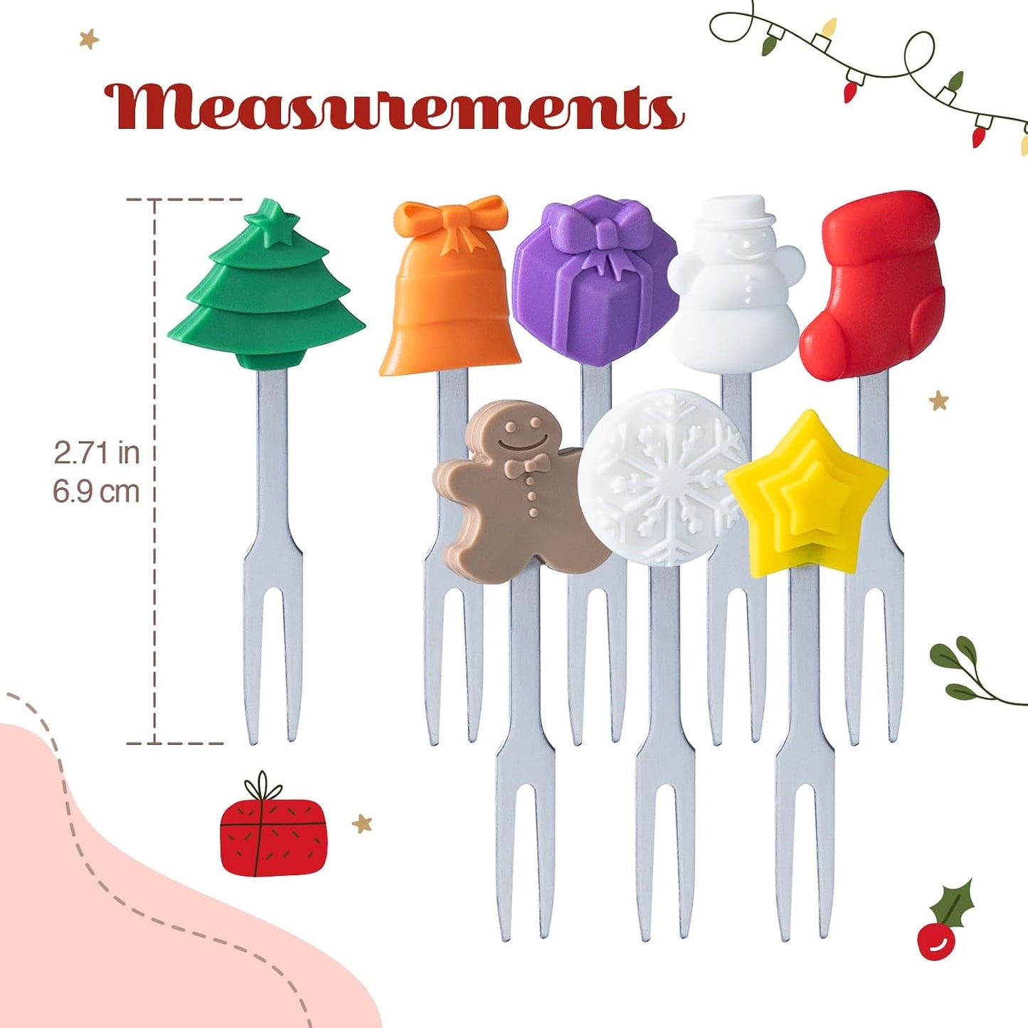 Cocktail Forks, 6-Piece Appetizer Forks, Cat Shapes, Stainless Steel and Silicone Small Forks for Fruits, Cheese, Appetizers