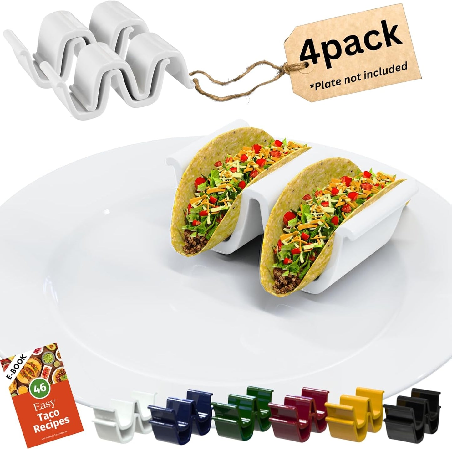 HolaTasty Taco Shell Holder Ceramic, Taco Gifts for Thanksgiving Christmas - Taco Holders Set of 2, Dual Taco Stand for Plates - Hold Street/Hard Shells, Mini Taco Night Accessories for Taco Lovers