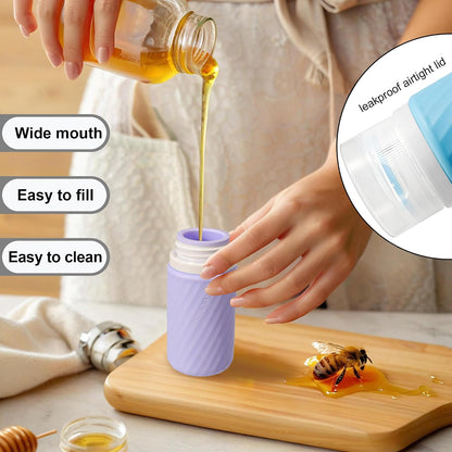 5Pcs Condiment Squeeze Bottles, 2 OZ Salad Dressing Container To Go, BPA-Free Dressing Bottle (with Cleaning Brush & Spice Labels), Leakproof Sauce Containers for Lunch Box, Travel Size Squeeze Bottle