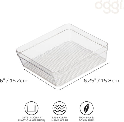 Oggi Clear Drawer Organizer - 3" X 12.5" - Ideal for Organizing Kitchen Drawers, Office, Desk, Silverware, Kitchen Utensils, Cosmetics and Bathrooms