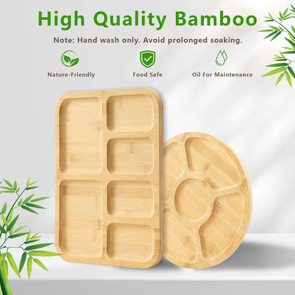 SAKAMOSH Charcuterie Board with Lid and Handle, Portable Travel Bamboo Cheese Board Set with Cheese Knife Set, Gift for Housewarming, Picnic, Gathering (15"x11" Board & 10" Round Board)