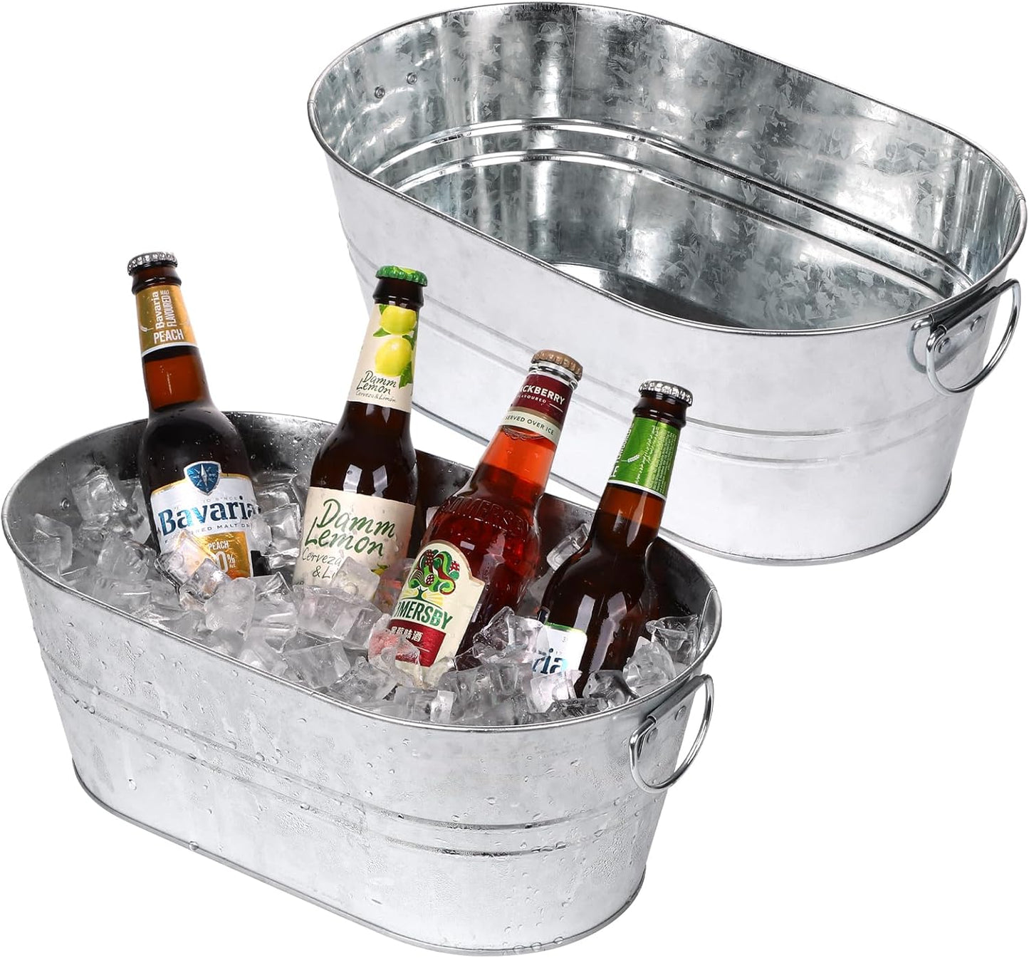 Galvanized Tub Beverage Tubs, 2pcs Metal Ice Buckets for Cocktail Bar 3 Gallon Wine Beer Drink Buckets with Handles Large Tub Cooler Mimosa Bar Supplies Ice Bucket for Parties 15x9.6x6inch (Black)