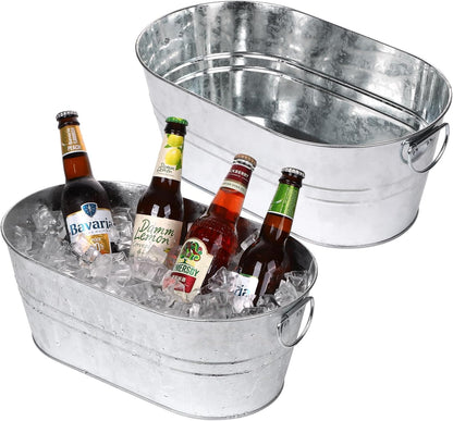 Galvanized Tub Beverage Tubs, 2pcs Metal Ice Buckets for Cocktail Bar 3 Gallon Wine Beer Drink Buckets with Handles Large Tub Cooler Mimosa Bar Supplies Ice Bucket for Parties 15x9.6x6inch (Black)