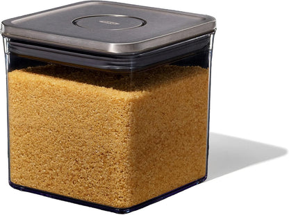 OXO Steel POP Container Big Medium Square - 4.4 Qt for Flour, Sugar and More,Grey