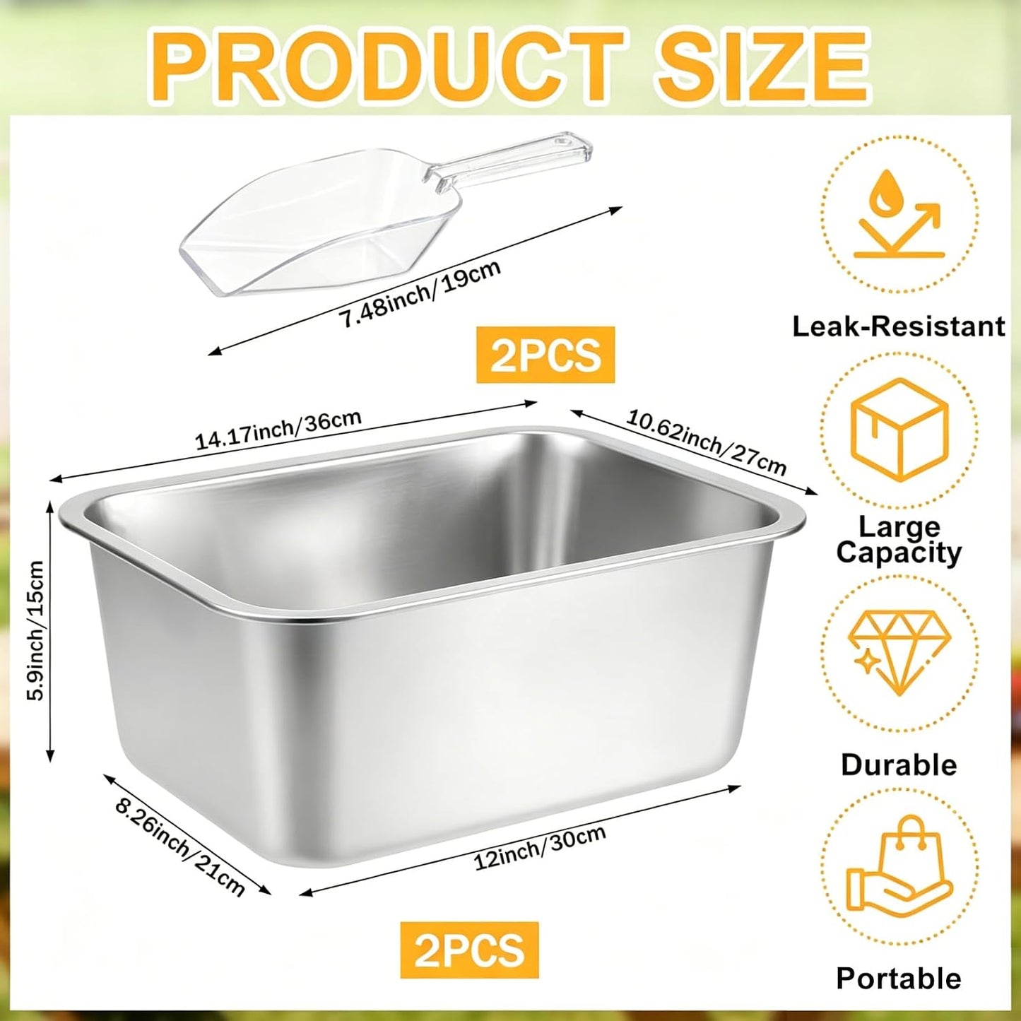 2 Pack Large Strainless Steel Beverage Tub with 2 Ice Scoops, Beer Ice Bucket Drink Cooler Beer Champagne Bucket Drink Chiller Tub Ice Cube Bin for Freezer Cocktails Wine Cooling Mimosa Bar Supplies