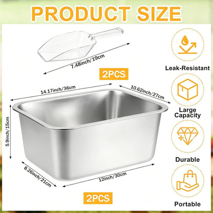 2 Pack Large Strainless Steel Beverage Tub with 2 Ice Scoops, Beer Ice Bucket Drink Cooler Beer Champagne Bucket Drink Chiller Tub Ice Cube Bin for Freezer Cocktails Wine Cooling Mimosa Bar Supplies