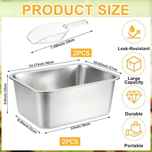 2 Pack Large Strainless Steel Beverage Tub with 2 Ice Scoops, Beer Ice Bucket Drink Cooler Beer Champagne Bucket Drink Chiller Tub Ice Cube Bin for Freezer Cocktails Wine Cooling Mimosa Bar Supplies