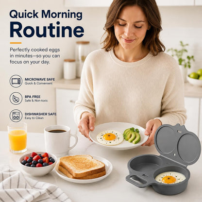 Dual Cavity Microwave Egg Poacher, 2027 New 2-Egg Cooker with Lid，Dark Grey