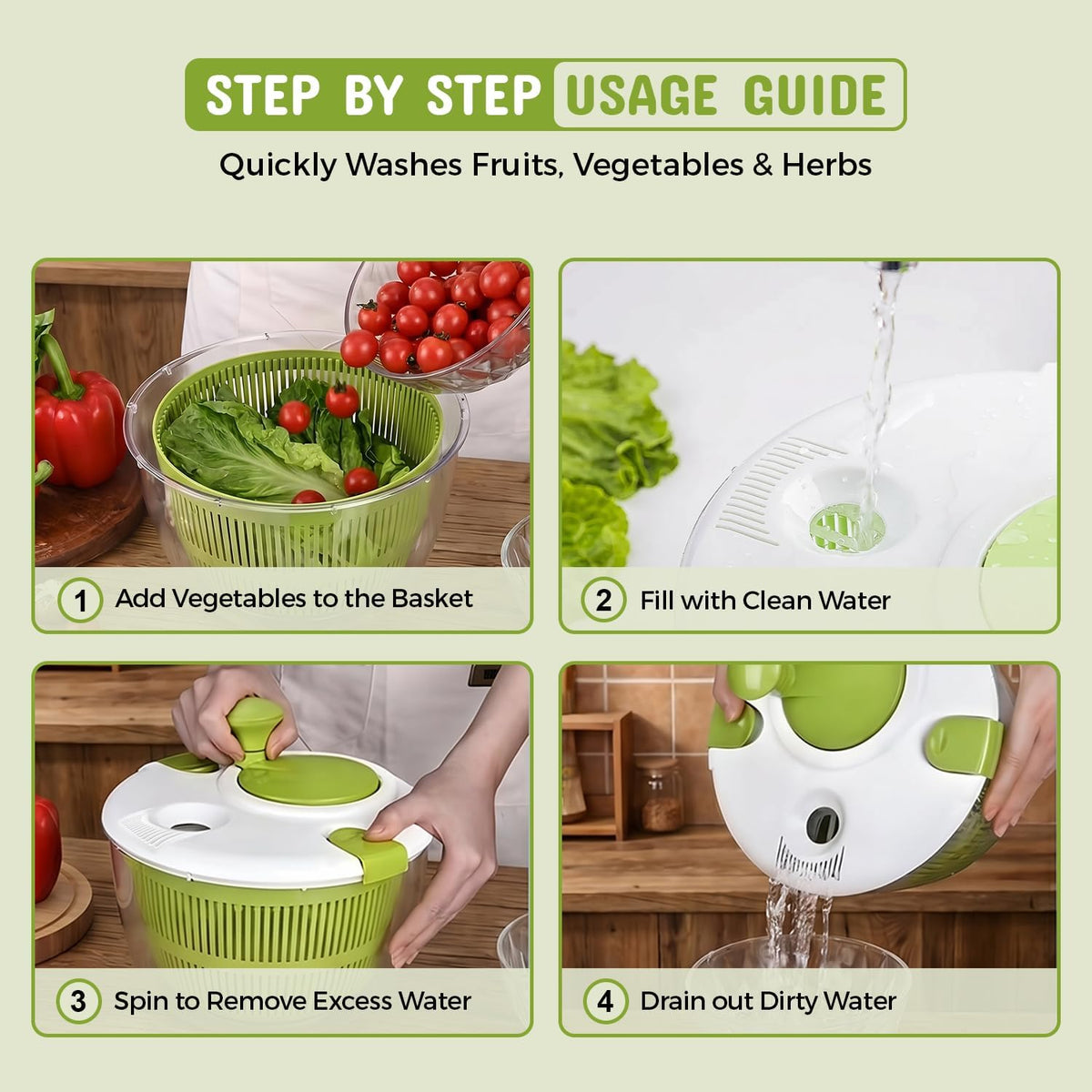 Salad Spinner, Lettuce Spinner with Drain, 5.3 Quarts Capacity.