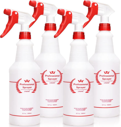 Uineko Empty Spray Bottles, Heavy Duty Sprayer, Mist & Stream, 4 Pack 24 Oz