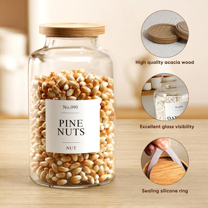 2 PCS Flour Sugar Storage Containers Glass Jar, 4000ml/1 Gallon/4.2 Qt/135oz,Large Glass Food Storage Jars with Wood Airtight Lids,for Tea,Spice,Cereal Rice Flour Pasta Sugar
