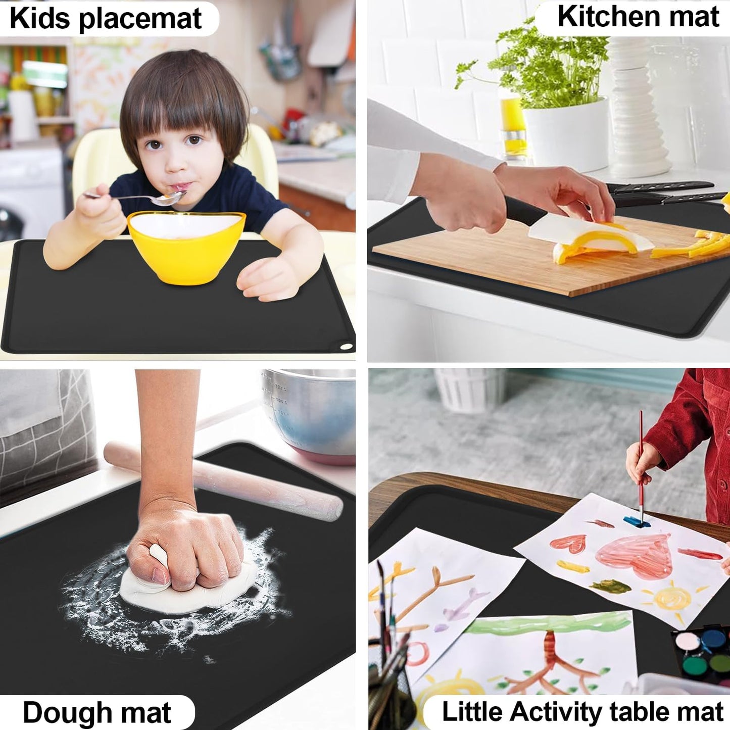 Extra Large Silicone Mat, 31.5x23.6 Inch Heat Resistant Mat for Kitchen Counter, Non Stick Silicone Baking Mat for Dough and Pastry, Thick Silicone placement Countertop Protector, Black countertop mat
