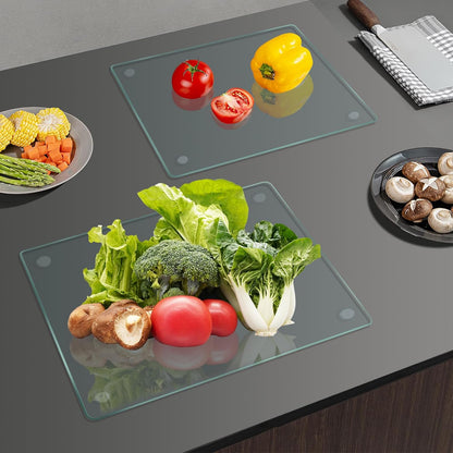 Mymonfif Tempered Glass Cutting Board for Kitchen, Clear Glass Board for Countertop, Heat Resistant, with Non-Slip Feet, 12x16" & 12x8" 2 Pcs Clear