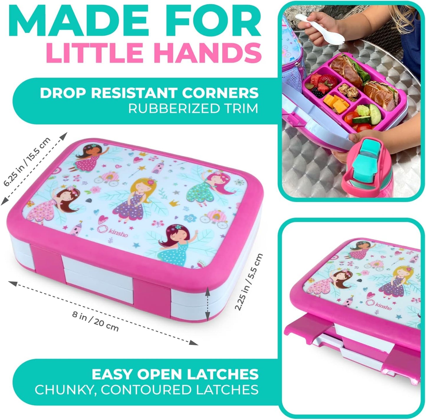 Kinsho Bento Lunch Box for Kids Toddlers, 5 Portion Control Sections, BPA Free Removable Plastic Tray, Pre-School Kid Toddler Daycare Lunches, Snack Container Ages 3 to 7 (Blue Space Rockets)