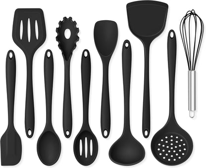 Onader Silicone Cooking Utensils Set of 10, Kitchen Utensils for Nonstick Cookware, Heat Resistant & Nontoxic Spatula Set- Khaki